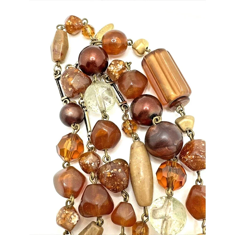 Vintage EXPRESS Necklace Amber Brown Faux Stone Statement 50” Made In Italy Long
